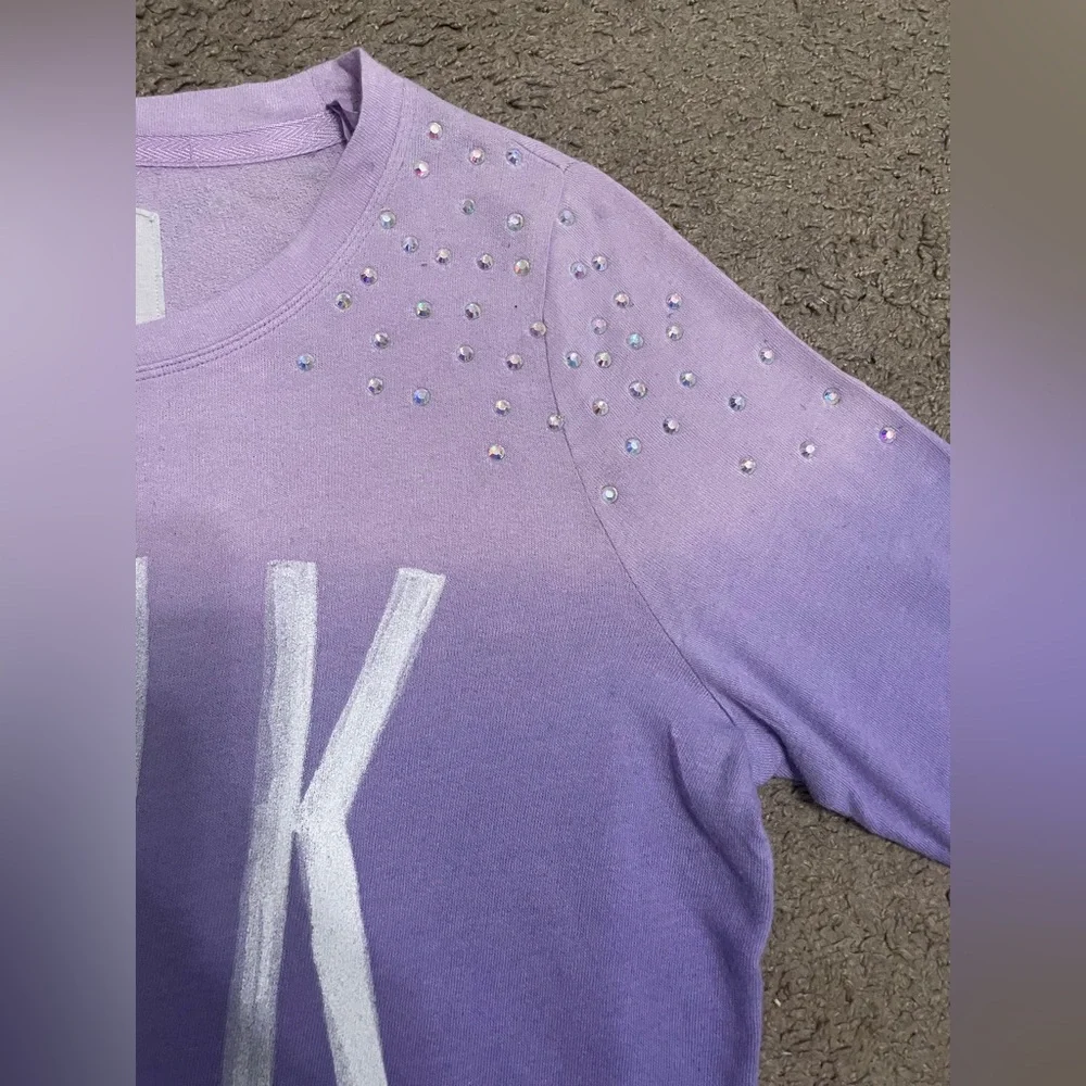 PINK Victoria’s Secret Long Sleeve Crew Neck Shirt Ombre with Rhinestones - Picture 8 of 15